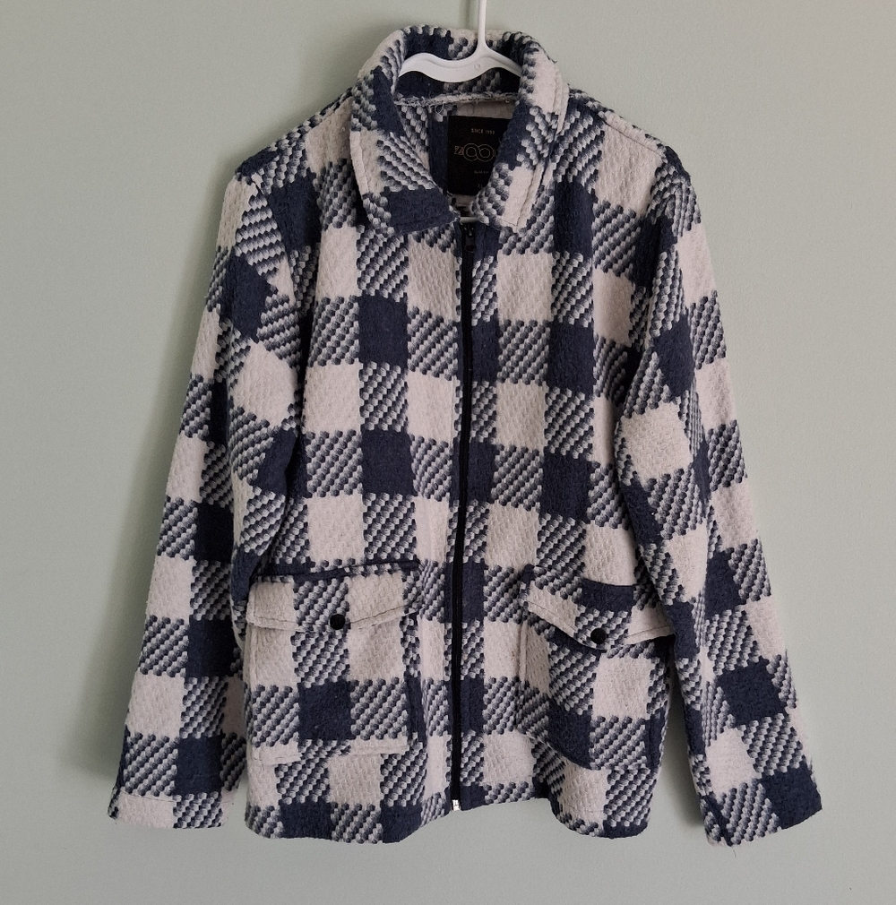Plaid Jacket Navy and Cream LG